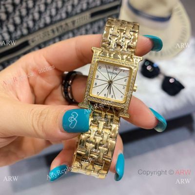 Copy Hermes Heure H Yellow Gold Diamond-set Small model 21mm